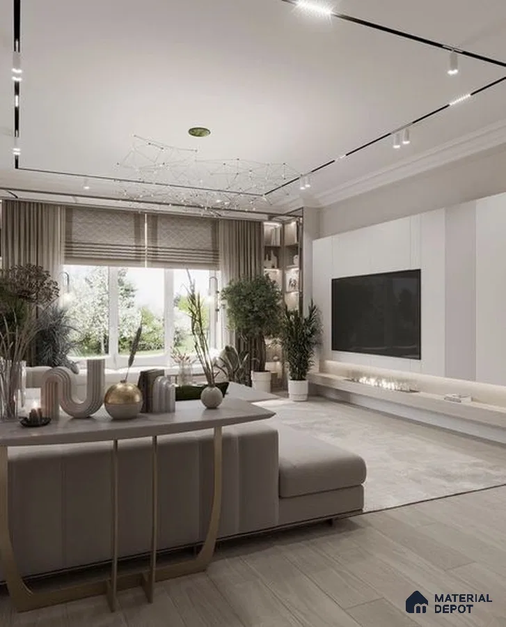 A kitchen with marble counter tops and wooden cabinetry, along with an island in the middle of the middle of the island with stairs leading to shop & more counter top space to an island in the middle of